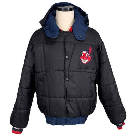 Vintage Cleveland Indians 90s Reversible Puffer Jacket L Navy & Red Pro Player - Picture 7 of 16